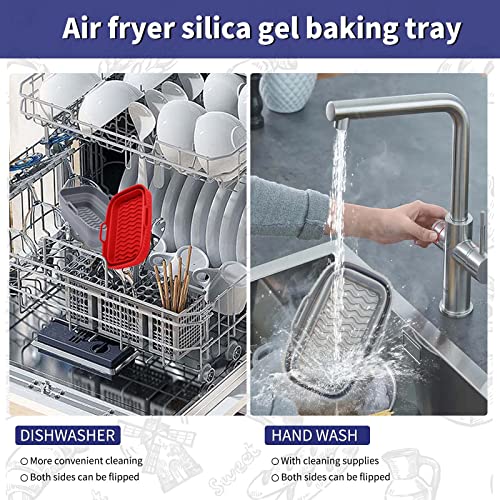 2-Pack Air Fryer Silicone Liners 2022 New Large Size Silicone Sheet Pan Suitable For Oven, Air Fryer To Simplify Cooking, Safe To Use And Easy To Clean（Red+Gray） #TOP2