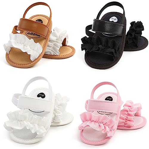 Baby Infant Shoes Boy Girl Sandals First Walkers Crib Shoes Lightweight Soft Sole Flat Shoes Summer (White, 4 Toddler)2