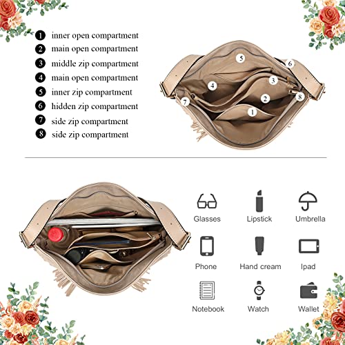 Shoulder Bags For Women Crossbody Bags Hobo Satchel Handbags Tote Bags Vintage Tassel Multi Pockets Zipper Adjustable Strap #TOP3