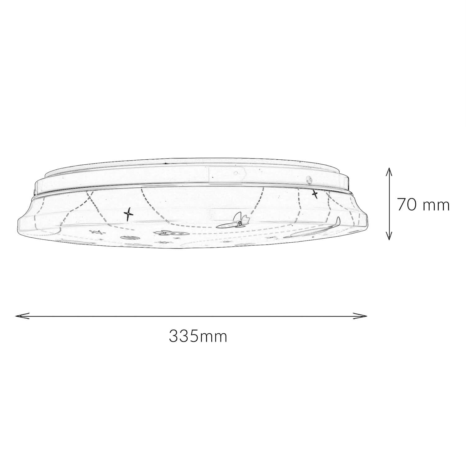 Licht-Erlebnisse LED Kinderzimmerlampe Decke IP44 D: 33,5 cm rund Weiß Bunt 4000 K 1300 lm Weltall Deckenleuchte Kinderzimmer