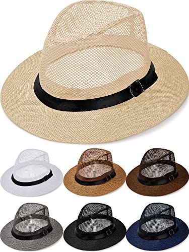7 Pcs Men's Milan Style Panama Straw Hat Airway Vented Uv Sun Protection Summer Beach Hats Large Brim Cowboy Hats For Men Women Golf Beach, 7 Colors #TOP10