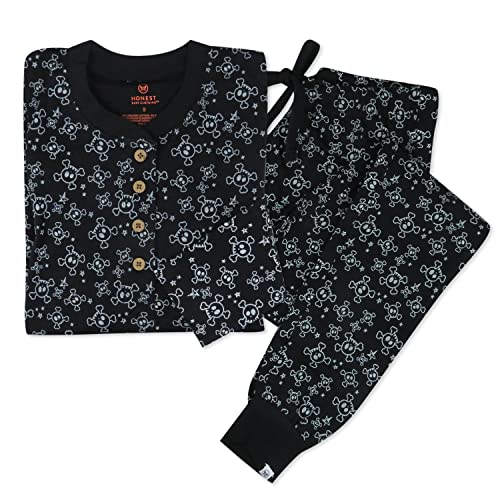 HonestBaby Family Matching Holiday Pajamas Organic Cotton for Men, Women, Kids, Toddlers, Baby Boys, Girls, Unisex Pets, Halloween Tossed Skulls Black, XX-Large