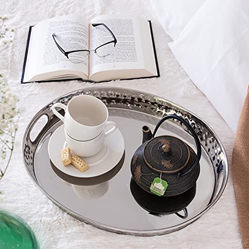 Monarch Abode Decorative Oval Serving Coffee Table Ottoman Tray, 17 X 13, Nickel #TOP2