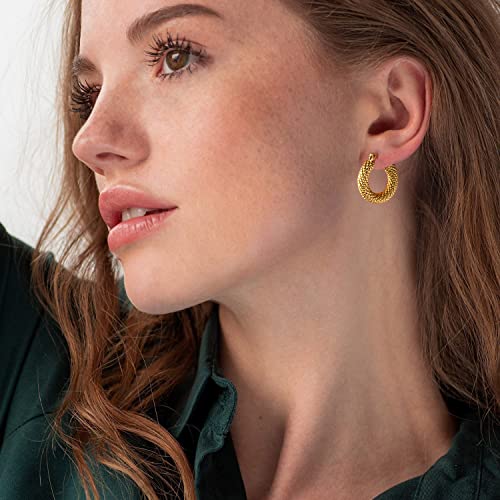 Yegieonr Twisted Gold Hoop Earrings For Women, Stainless Steel Thick Chunky Hoops With 18K Real Gold Plated, Hypoallergenic Earrings Fashion Jewelry For Women Girls #TOP2