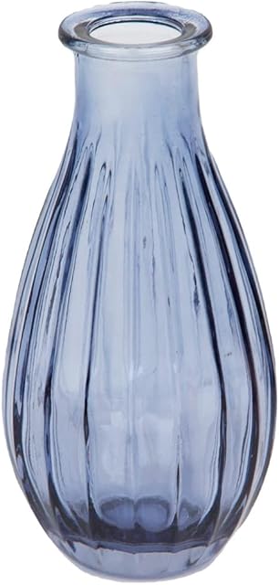 Talking Tables Blue Glass Bud Vase for Flowers | Small Ribbed Narrow Necked Bottles for Navy Home Décor, Arrangements, Wedding Centrepieces for Table Decorations, Windowsill, One Size