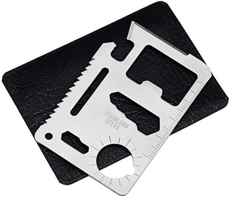 BISONBERG Stainless Steel Credit Card Survival Tool - 11 In One Multipurpose Beer Bottle Opener Portable Wallet Size Ultimate Pocket Multitool