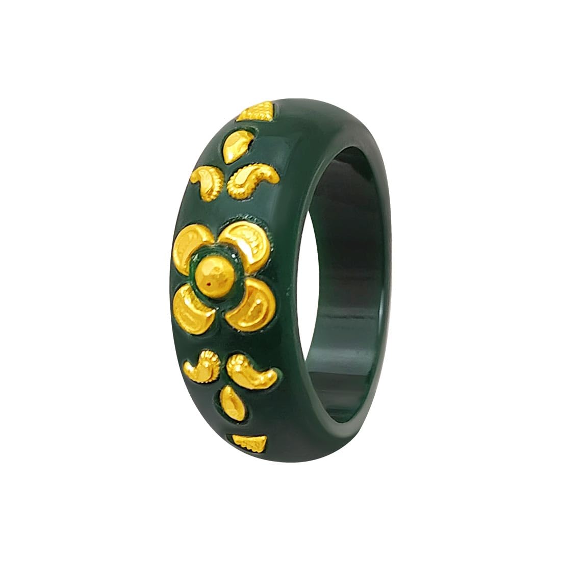 22KT (916) Yellow Gold Green Synthetic Pola Ring With Floral Embellishments For Women & Girls (Size 16)-image-37