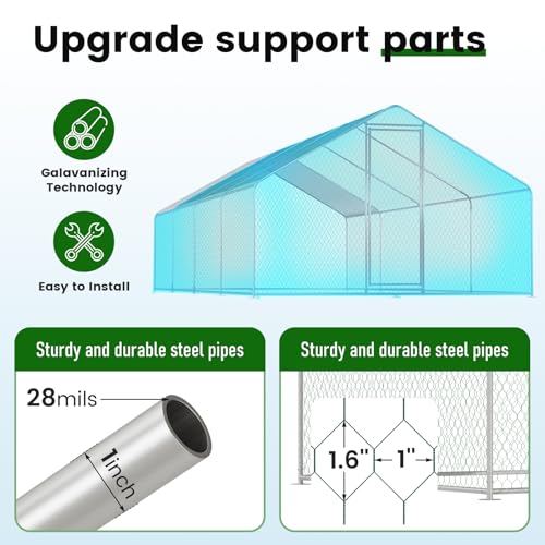 Image of CHIKENCOOP 26x9.8x6.5 ft Metal Chicken Coop, Chicken Run with Cover