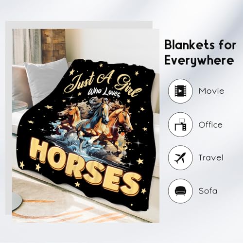 Horse Blanket - 50x60 Inches Cute Throw Blanket for Kids - Black Soft Fuzzy Blankets for Couch & Office