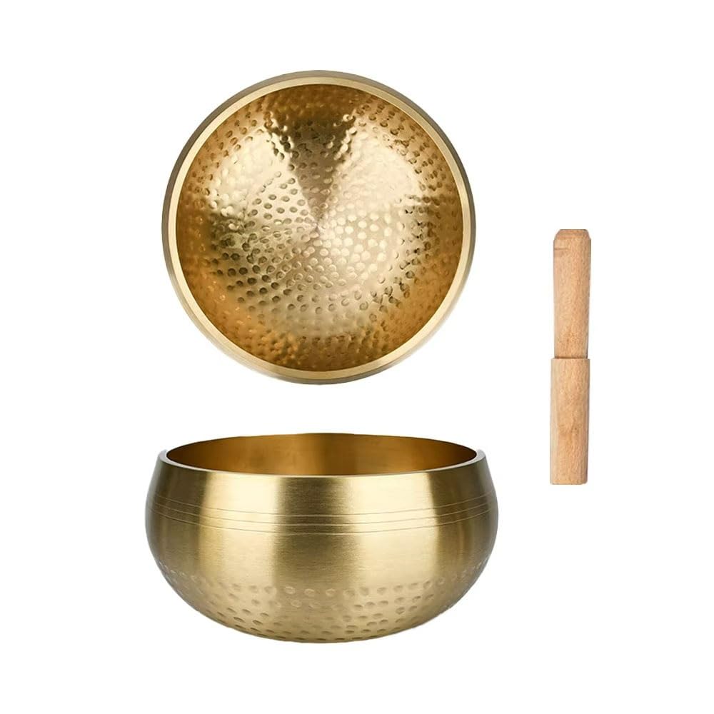 Bol chantant tibétain en laiton fait main, bol de méditation for le yoga et la guérison sonore, soulagement du stress, 1 pièce (9,5 cm)(12cm)