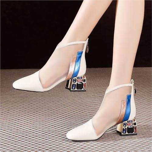 Summer Sandals Women's Ankle Boots Sexy Pointed Toe High Heeled Shoes Large Size Back Zipper Chunky Heel Wedding Shoes2