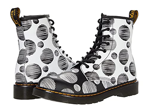 Image of Dr. Martens Kid's Collection 1460 Lace Up Fashion Boot (Big Kid) - Boots for Kids - Leather Lining & Upper Black /White Polka Dot K Hydro 5 UK (US 6 Big Kid) M