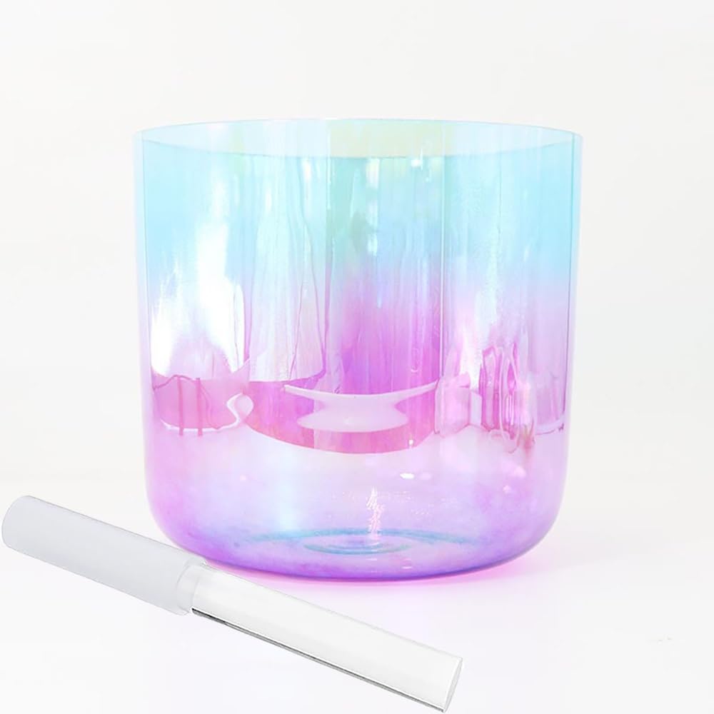 Clear Crystal Singing Bowl, Cosmic Light Alchemy Bowl Sound Bowl For Yoga Meditation Sound Healing Blue Purple Gradient With Crystal Striker(432HZ,6 Inch G Note)