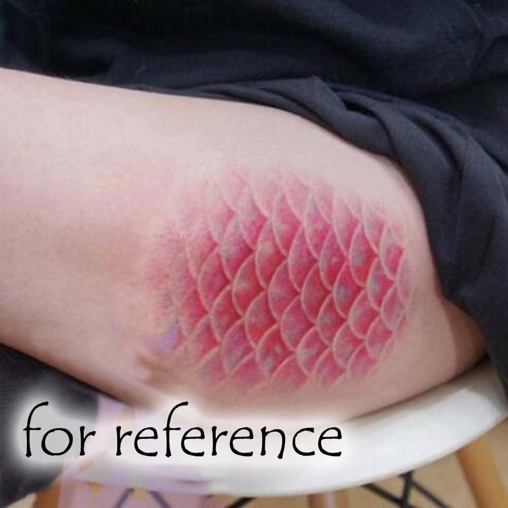 Tatuajes de maquillaje, tatuajes temporales, Hermosas pegatinas de tatuaje, 2 hojas pintadas a mano, pegatina de tatuaje temporal de sirena, escamas de pez rosa, tatuaje falso, arte de cintura de musl