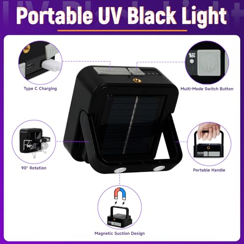 Image of Benss LED Black Ligh,Rechargeable 5000mAh 120 UV led, IP65 Waterproof & Magnetic, Long Runtime Ultraviolet Light for Neon Glow Party, Halloween, UV Posters, Body Paint, Fluorescent Art