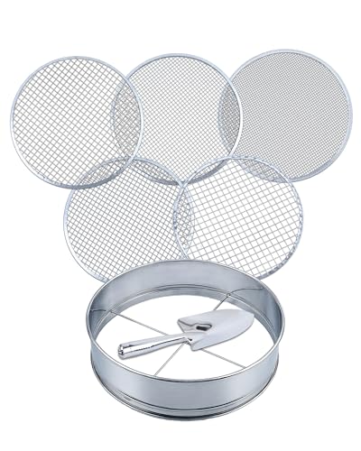 HIPULX 5-in-1 Soil Sifter Set with 5 Replaceable Stainless Steel Mesh Screen & Shovel (1/8" to 1/2"), Soil Sifter for Soils, Compost, Bonsai, Cat Litter and More 11-5/8" Diameter