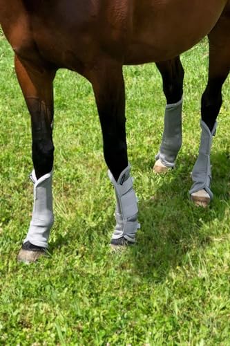 Image of Harrison Howard Horse Fly Prevention Fleece-Edging Nylon Strap Fly Boots Horse Leg Guards Set of 4 -Silver (Full)