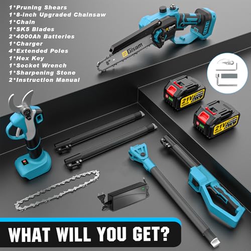 4-in-1 Gartenwerkzeug Set mit 8 Zoll Mini Kettensäge und Akku Elektro Gartenschere für vielseitige Gartenarbeiten – Bild 7