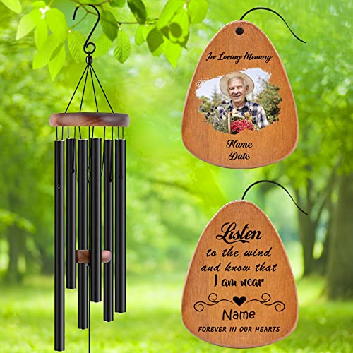 Image of Personalized Custom Wind Chimes Memorial Gift for Loss of Loved One Mother Dad Mom Dog Pets Customized Outdoor Sympathy Wind Chimes with Photo Text