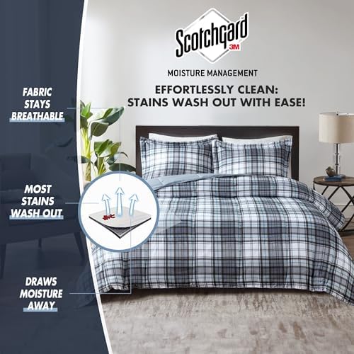 Madison Park Essentials Parkston Plaid Comforter, Matching Sham, 3M Scotchguard Stain Release Cover, Hypoallergenic All Season Bedding-Set, Full/Queen, Grey, 3 Piece - Thumbnail 5