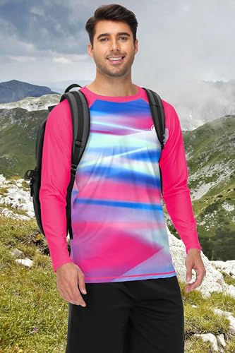 Image of AOBUTE Mens Long Sleeve Swim Shirt Quick Dry Sun Protection Rash Guard