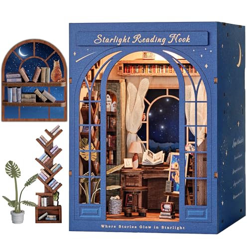 Dolphin Island DIY Book Nook Kit for Adults, 3D Wooden Puzzle Booknook Miniature House Kit (Starlight Reading Nook)