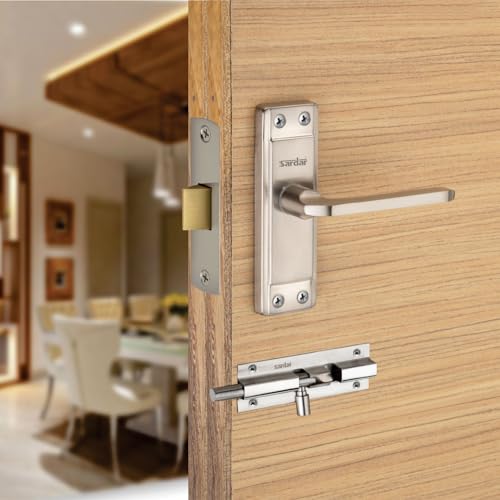 Image of SARDAR Russo 5 inch SS Iron Bathroom Door Handle Set with Keyless Baby Latch-Tower Bolt /Push to Close Latch (with Tower Bolt)