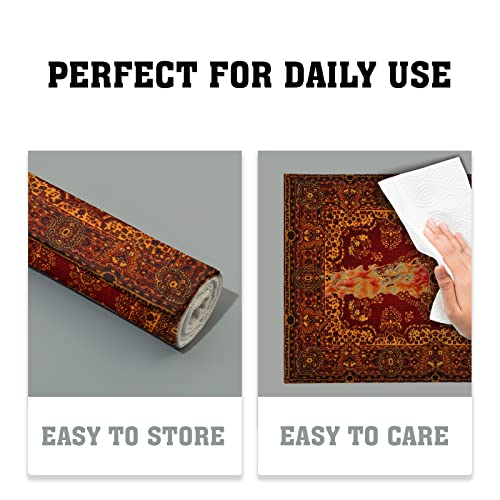 Image of Red Gold Boho Placemats Set of 4 Bohemian Vintage Retro Rug Carpet Linen Washable Kitchen Dining Table Mats Stain Heat-Resistant Desktop Decor Place Mats for Home Party Indoor 12x18 in