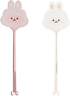 BAMFY 2 Pcs Fly Swatter Manual Plastic Fly Swat Set with Long Handle Fly Swatters Indoor Outdoor Fly Killer for Classroom Office Kitchen Home (Color : A)
