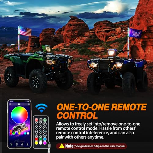Image of Nilight RGB Whip Light 1PC 4FT Lighted Antenna Whips with Remote & App Control DIY Chasing Patterns Brake Reverse Lights for ATV UTV Polaris RZR Can-am Dune Buggy Pickup Trucks Jeep