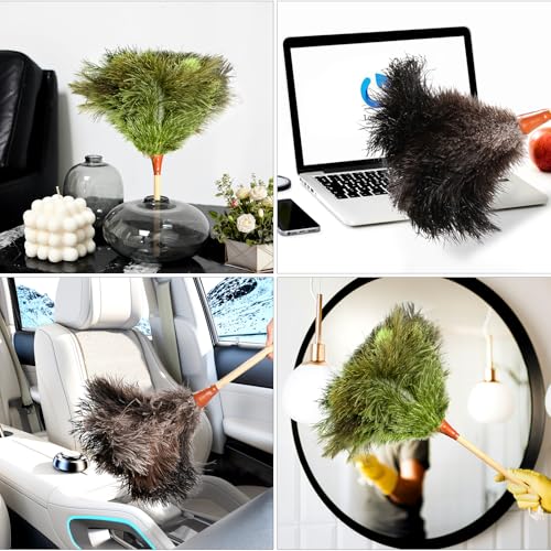 Image of 16inch Natural Good Ostrich Feather Duster with Bamboo Handle, Electrostatic Dust Remove for Ceiling,Fans,Bookshelves, Sofa, Windows, Fit for Home, Office and Cars