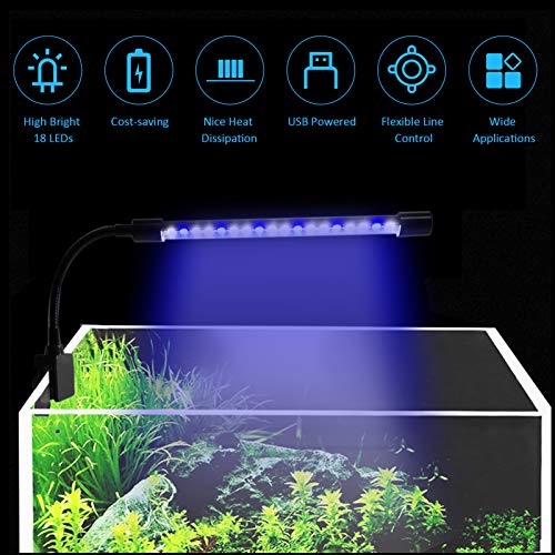 Ajcoflt 18 LED Aquarium Light Fish Jar Braçadeira Clip View Lamp USB Powered Operated 3 cores de ilu