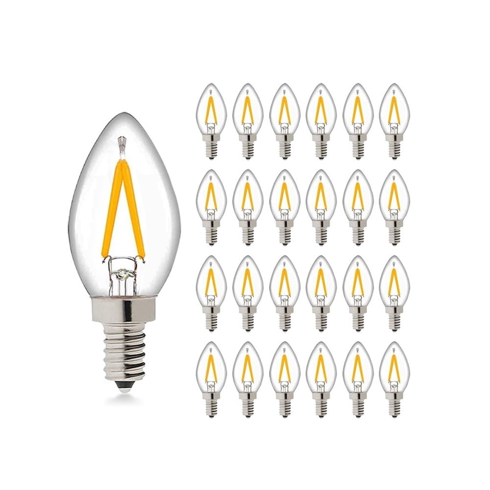 1fortunate lights, Paquete de 25/15, bombilla de filamento de vela Led AC220V C7 1W E14 Mini lámpara de luz nocturna lámpara de araña bombilla de cadena navideña(25PCS)