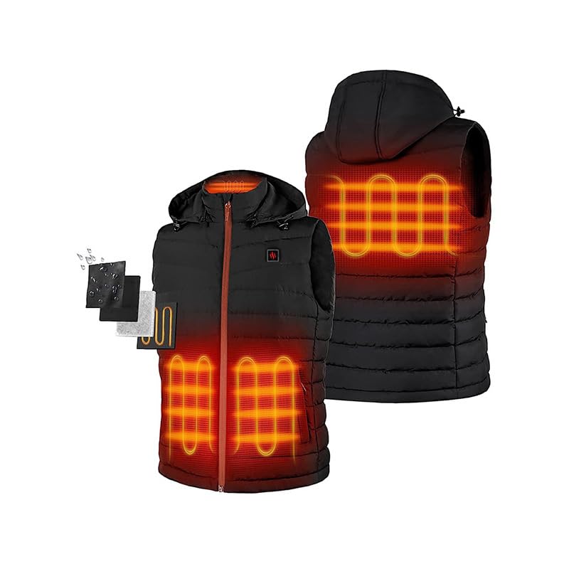 FULAIDA® Men’s Heated Vest with Hood Lightweight Down Heating Jacket with USB Electric Heating Pads | Black | L 1