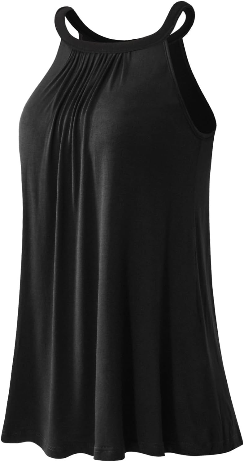 Kniffi Womens Tank Tops with Built in Bra Halter Neck Flowy Sleeveless Tank Tops Loose Fitting Camisole S-XXXL