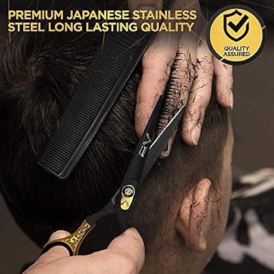 Professional Hair Cutting Scissors Set 6.5 Inch- Handmade Japanese Stainless Steel, Includes Barber Scissors,Tweezers, Razor, 10 Blades, Comb, 2 Hair Clips & Cleaning Cloth.