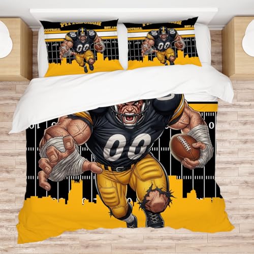 Allenjoy Pittsburgh American Football Black Toughness Comforter Set with 1 Pillowcase for Men Fans Teens Brother Son Bedroom Nursery Bedding Room Decor, Machine Washable, Twin Size
