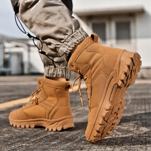 Image of Men's Hiking Boots 6 Inches Tactical Work Boot Lightweight Suede Leather Military Combat Motorcycle Boots-brown39