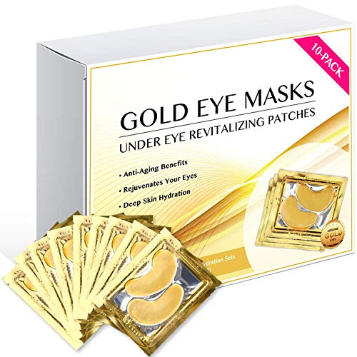Hawwwy 24k Gold Eye Masks Collagen Under Eye Patches, Under Eye Pads for Puffy Eyes & Dark Circles Best Spa Products for Women Gel Pads Removes Puffiness Undereye Anti Aging Wrinkle Treatment (10pack)