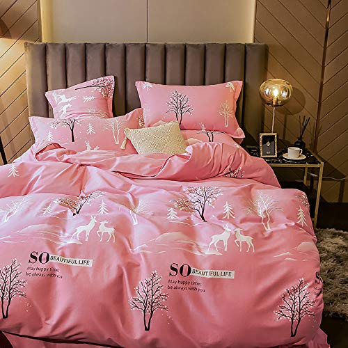 WCPQT Soft Comfortable Breathable Duvet Cover Set,with Pillowcases Bed Sheet,Easy Care Zippered Closure Durable Duvet Cover-H King 4pcs 220x240