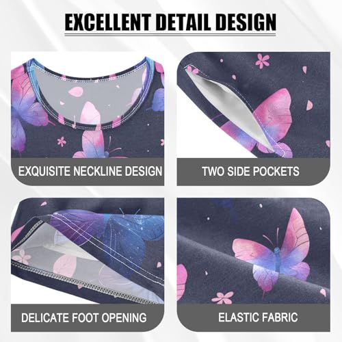 ALAZA Butterfly Flower Floral Lovely Pajamas Short Sleeve 2 Piece Sleepwear Top and Bottom Pajama Set Unisex4