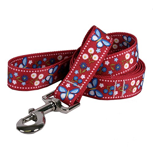 Image of Yellow Dog Design Standard Lead, Festive Butterfly Red, 3 /4 inch x 60 inch (5 ft.)