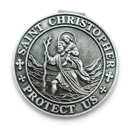 Penitue Médaille Saint Christophe pour Voiture, Clip Pare-Soleil, Médaille Saint-Christophe en Alliage Zinc Clip Pare-Soleil Cadeaux Nouveau Conducteur pour...