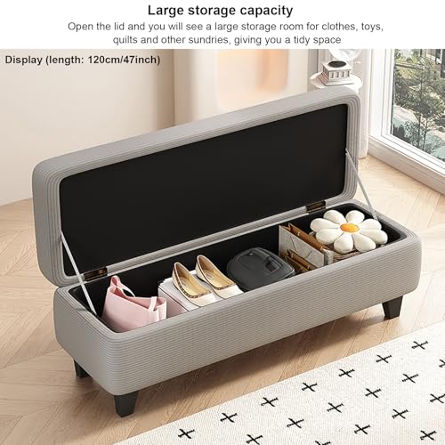 Banc ottoman rangement gris meuble appoint rectangulaire velours