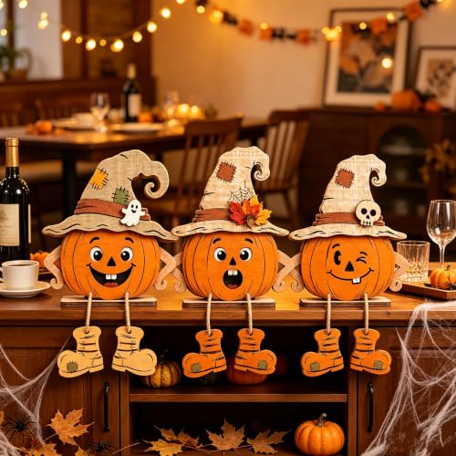 AYWVRBST 3 Pack Wooden Halloween Pumpkin Tabletop Figurines - image 9