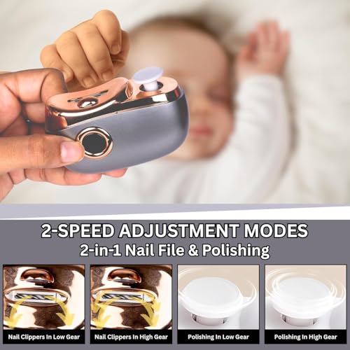 Image of Electric Nail Clipper and Trimmer, 2-in-1 Design with LED Light, 3 Speed Settings, USB Rechargeable ,Light 3 Speeds File Nail Clip Storage Rechargeable Safety Trimmer for Baby Kids Adults Seniors,gift (e nail)