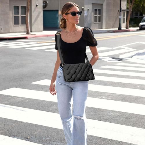 NAARIIAN Small Puffer Crossbody Bag for Women,Lightweight Quilted Woven Purse with Adjustable Strap,Crescent Shoulder Bag2