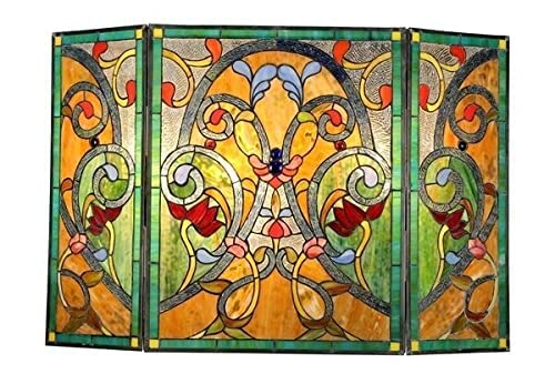 CAZARU Fireplace Screens Style Fireplace Screen Victorian Design Stained Glass 3 Section 28 X 44 Fireplace Screen Flat Fireplace Screens Decorative
