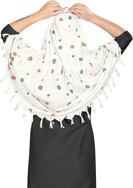 Image of Cotton Long Scarf Cum Mask Scarves Usable for Vehicle Driver | White Printed Design Fabric | Universal Size | Soft & Breathable Sun Protection | For Girl & Women