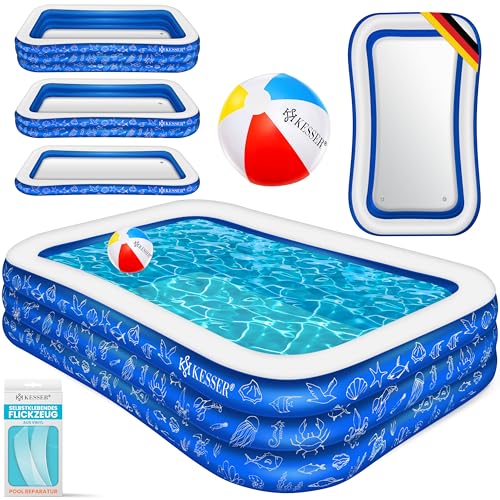 KESSER® Aufblasbarer Pool Familienpool für Kinder und Erwachsene Gartenschwimmbad Familienschwimmbad Sommer 305x183x56 cm Planschbecken 1180 Liter Füllmenge Kinderfreundlich Inkl. Flickzeug & Ball
